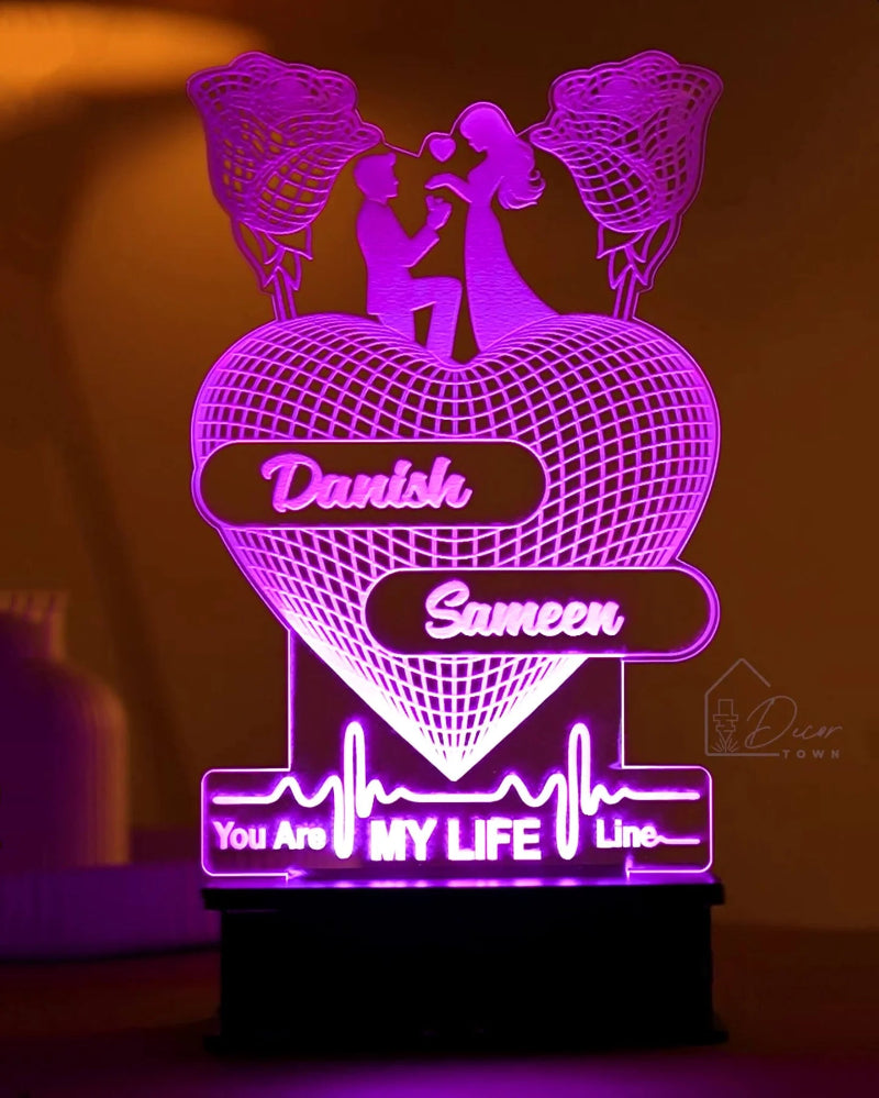 Two Rose 3d Heart Lamp