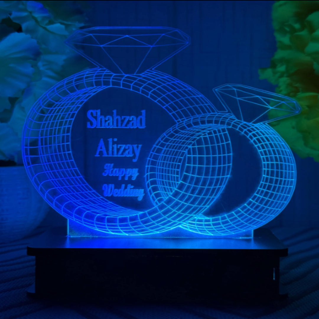 2 Diamond Ring 3d Customized illusion Lamp